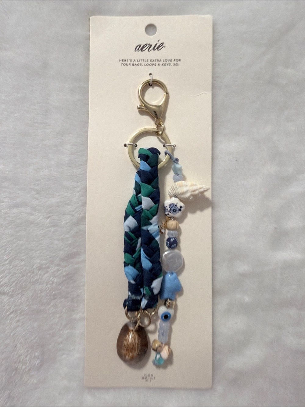 Aerie Blue & Green Braided Shell Charm Keychain
